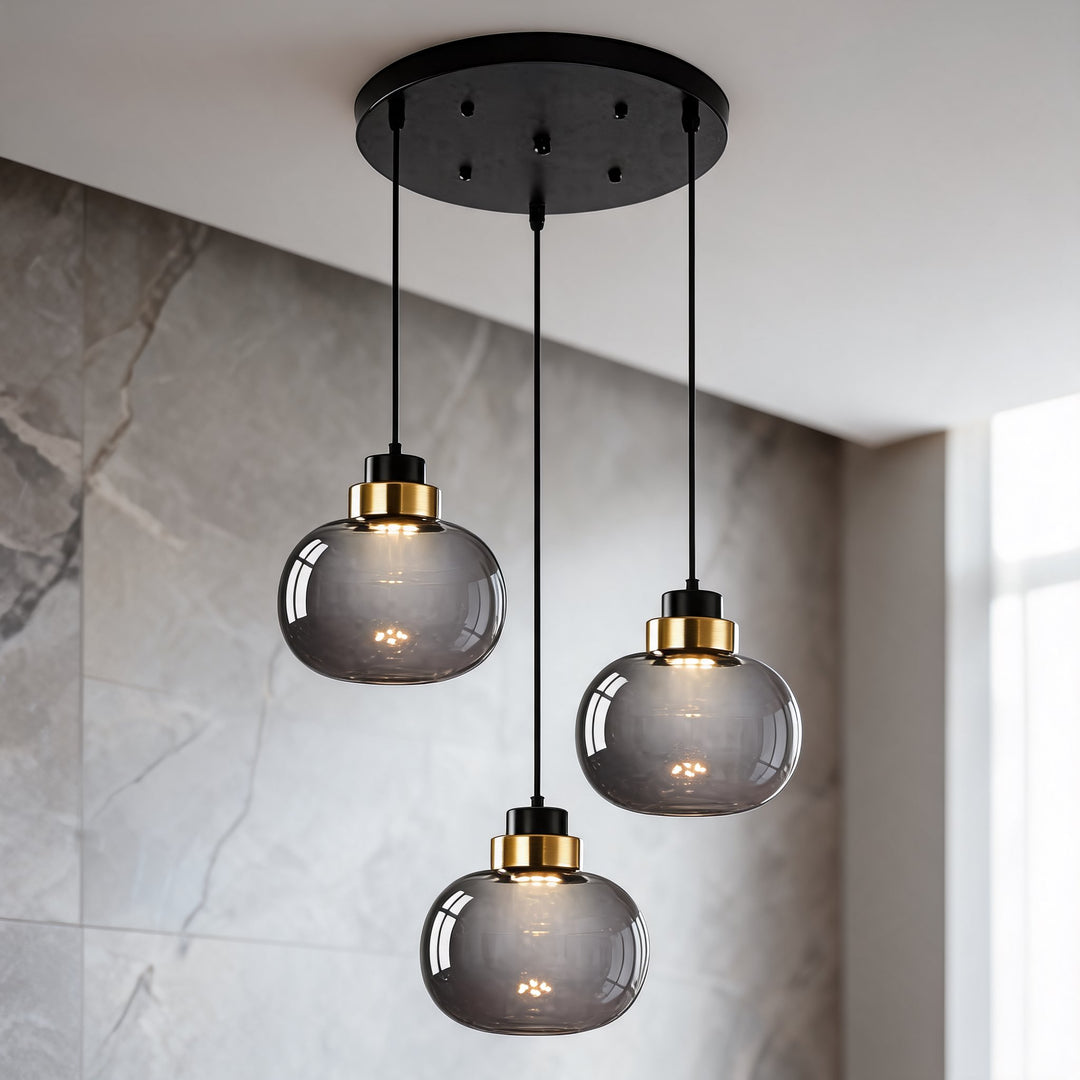 Modern LED Pendant Light Adjustable Hanging Glass and Wrought Iron Retro Design