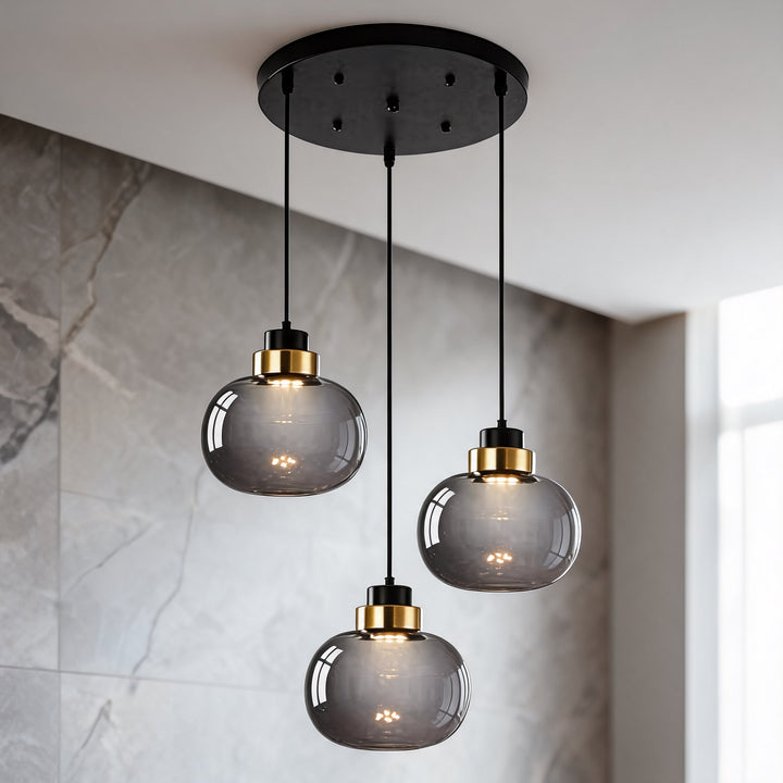 Modern LED Pendant Light Adjustable Hanging Glass and Wrought Iron Retro Design