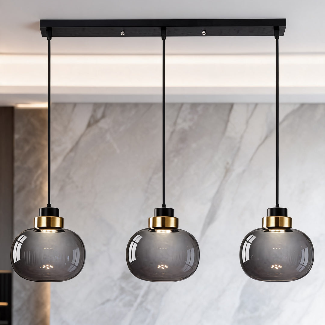 Modern LED Pendant Light Adjustable Hanging Glass and Wrought Iron Retro Design