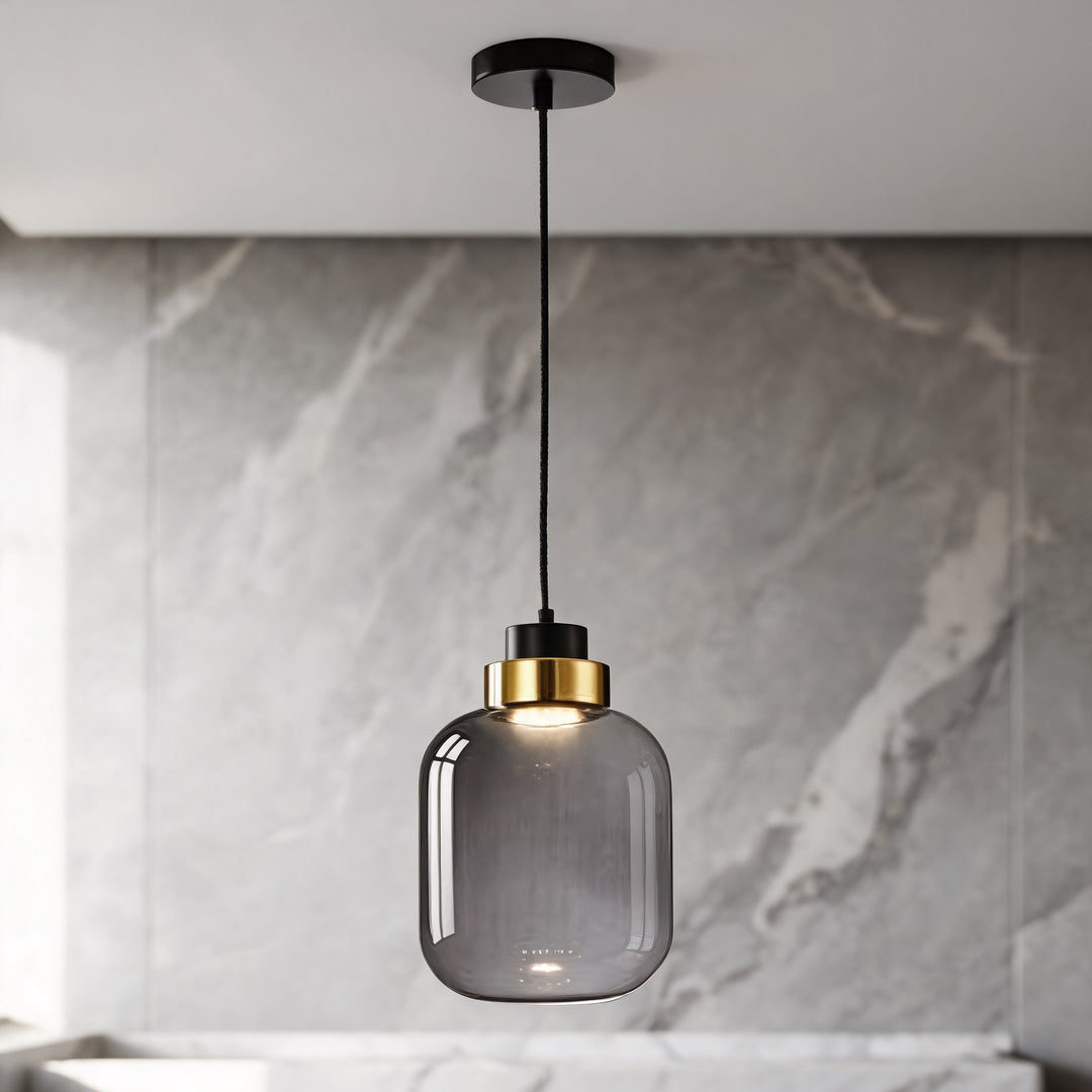 Modern LED Pendant Light Adjustable Hanging Glass and Wrought Iron Retro Design
