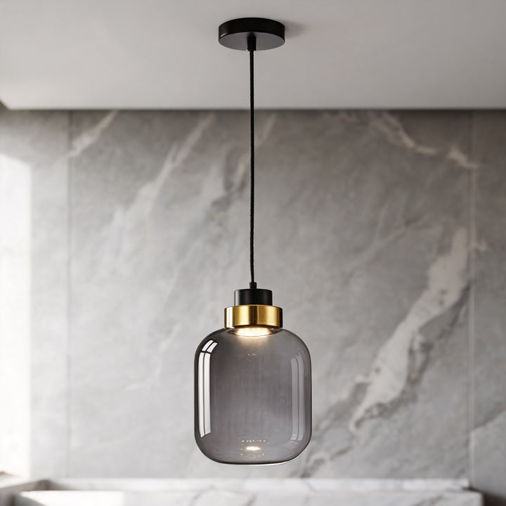 Modern LED Pendant Light Adjustable Hanging Glass and Wrought Iron Retro Design
