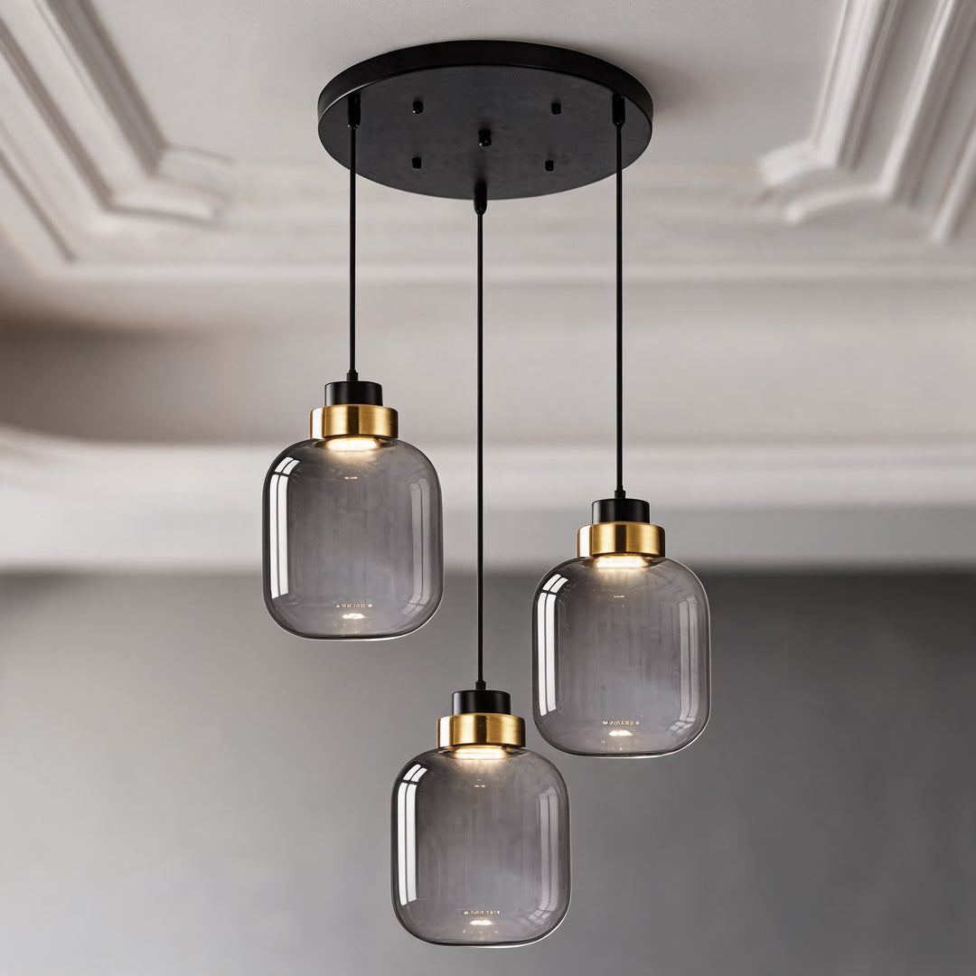 Modern LED Pendant Light Adjustable Hanging Glass and Wrought Iron Retro Design