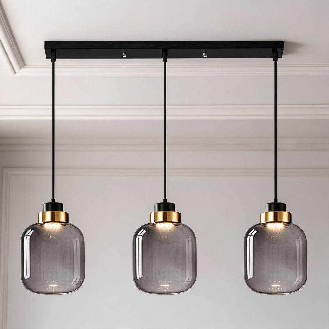 Modern LED Pendant Light Adjustable Hanging Glass and Wrought Iron Retro Design