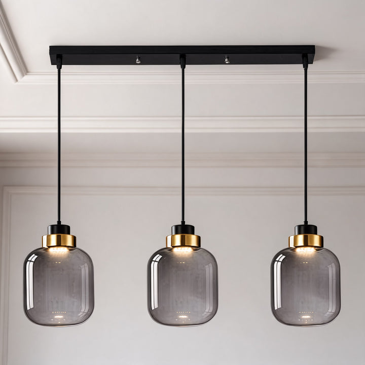 Modern LED Pendant Light Adjustable Hanging Glass and Wrought Iron Retro Design