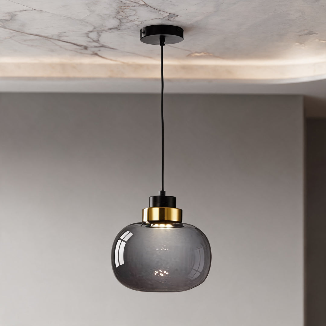 Modern LED Pendant Light Adjustable Hanging Glass and Wrought Iron Retro Design