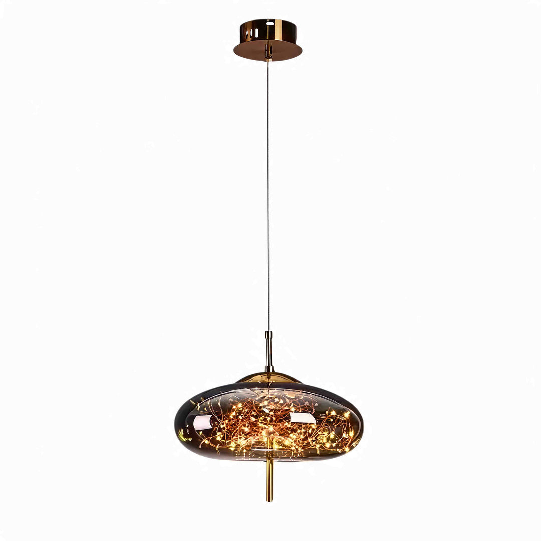 Modern Geometric Pendant Light Adjustable Hanging Smoky Glass LED Fixture