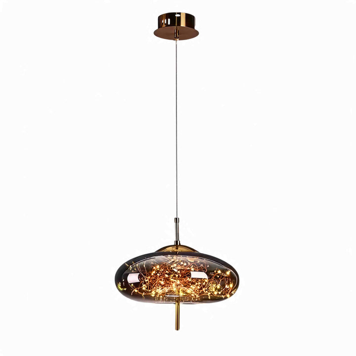 Modern Geometric Pendant Light Adjustable Hanging Smoky Glass LED Fixture