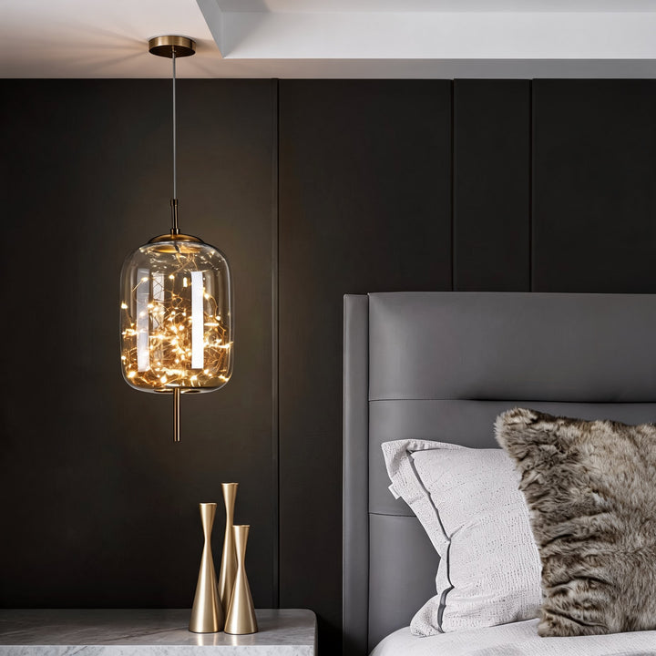 Modern Geometric Pendant Light Adjustable Hanging Smoky Glass LED Fixture