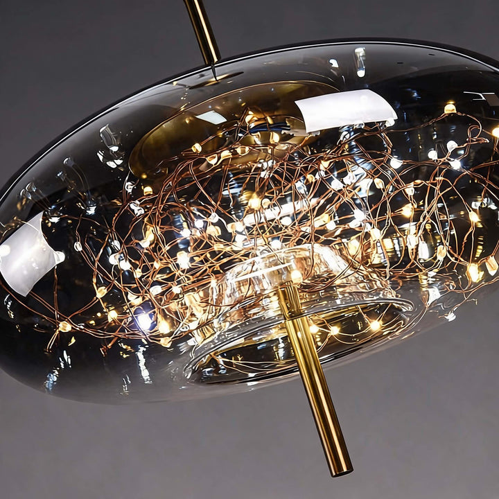 Modern Geometric Pendant Light Adjustable Hanging Smoky Glass LED Fixture