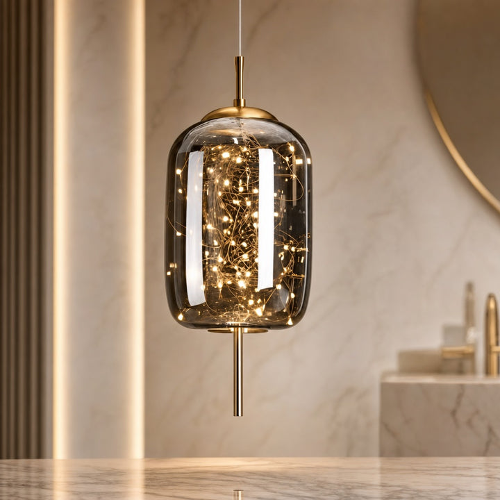 Modern Geometric Pendant Light Adjustable Hanging Smoky Glass LED Fixture
