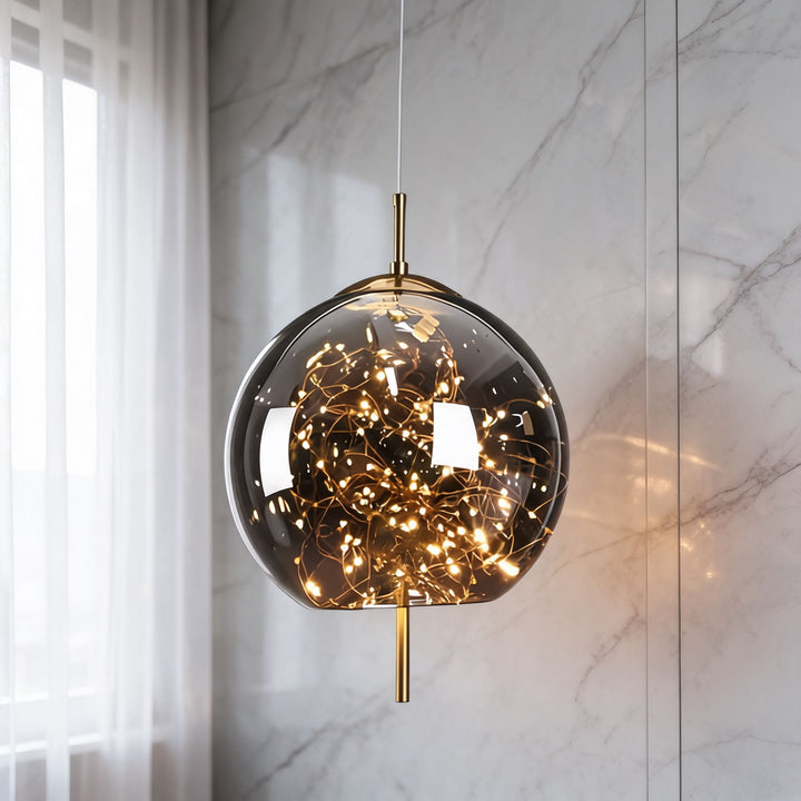 Modern Geometric Pendant Light Adjustable Hanging Smoky Glass LED Fixture