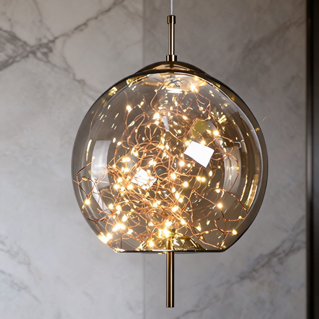 Modern Geometric Pendant Light Adjustable Hanging Smoky Glass LED Fixture