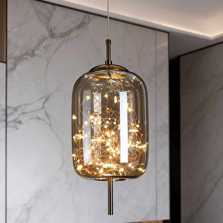 Modern Geometric Pendant Light Adjustable Hanging Smoky Glass LED Fixture
