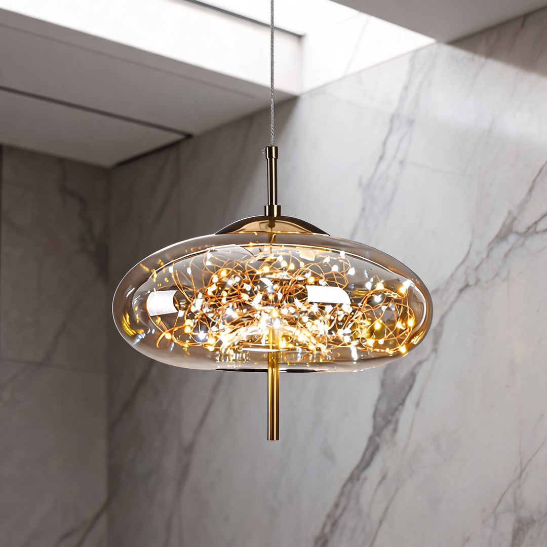 Modern Geometric Pendant Light Adjustable Hanging Smoky Glass LED Fixture