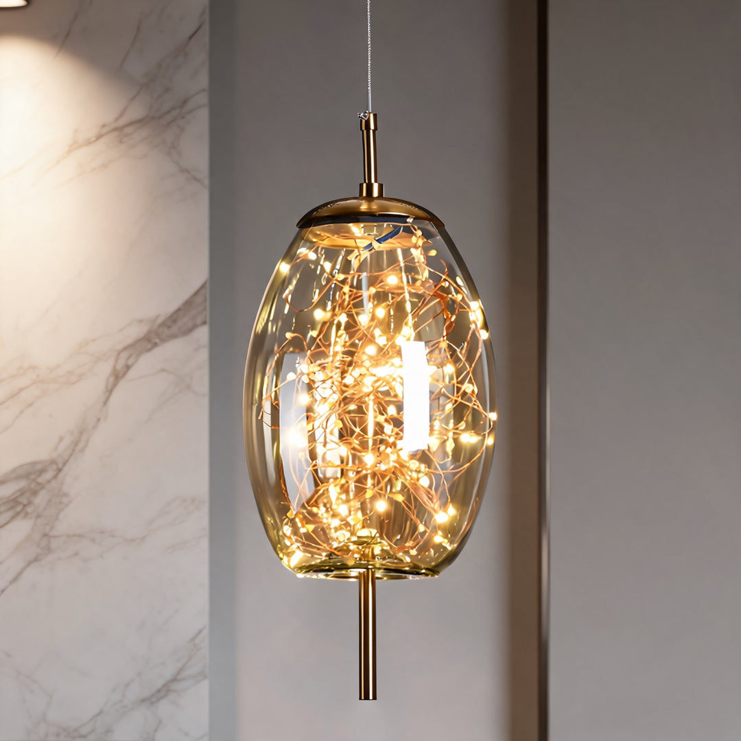 Modern Geometric Pendant Light Adjustable Hanging Smoky Glass LED Fixture