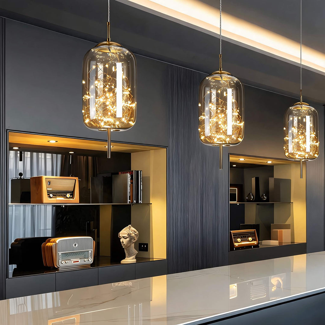 Modern Geometric Pendant Light Adjustable Hanging Smoky Glass LED Fixture