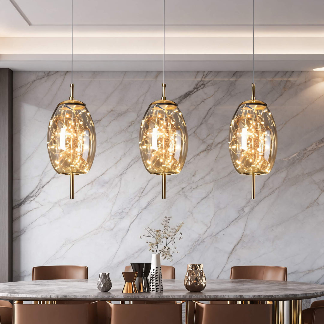 Modern Geometric Pendant Light Adjustable Hanging Smoky Glass LED Fixture