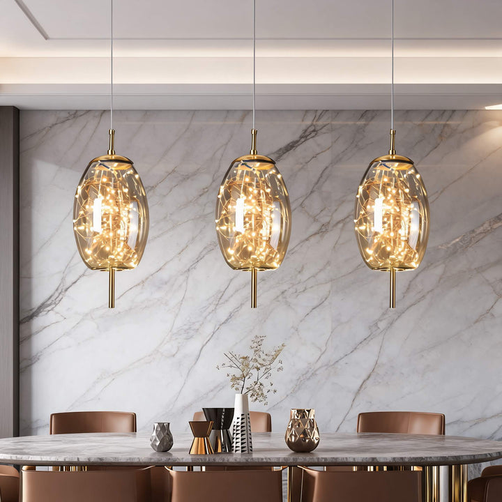 Modern Geometric Pendant Light Adjustable Hanging Smoky Glass LED Fixture