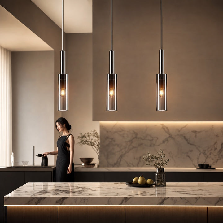 Modern Glass Pendant Light Adjustable Copper Shade LED for Kitchen Pendant Lighting