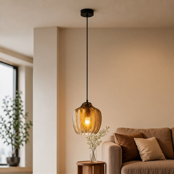 Modern Glass Pendant Light Adjustable Height Hanging Lamp LED Warm Illumination