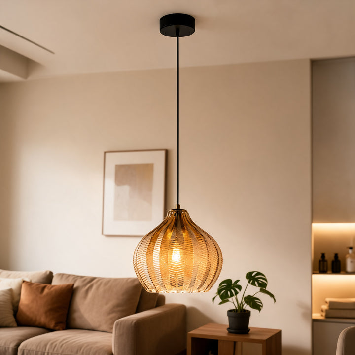 Modern Glass Pendant Light Adjustable Height Hanging Lamp LED Warm Illumination