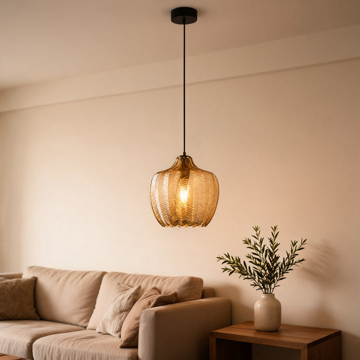 Modern Glass Pendant Light Adjustable Height Hanging Lamp LED Warm Illumination