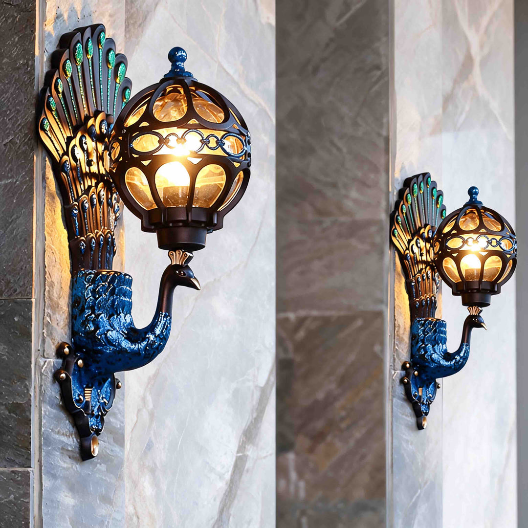Vintage Peacock Wall Light Die-Cast Aluminum Outdoor Fixture E26 Compatible IP55 Rated