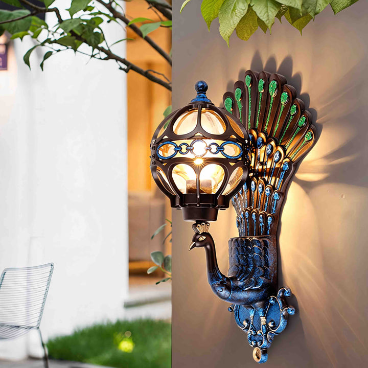 Vintage Peacock Wall Light Die-Cast Aluminum Outdoor Fixture E26 Compatible IP55 Rated