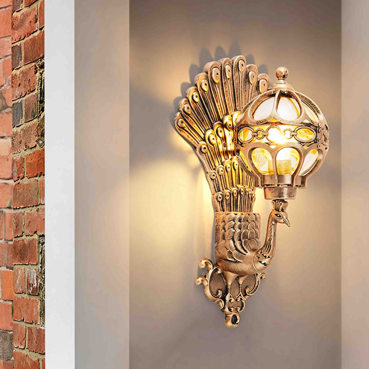 Vintage Peacock Wall Light Die-Cast Aluminum Outdoor Fixture E26 Compatible IP55 Rated