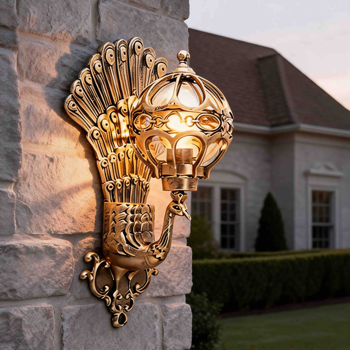Vintage Peacock Wall Light Die-Cast Aluminum Outdoor Fixture E26 Compatible IP55 Rated