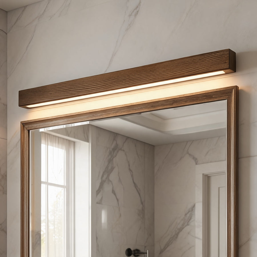 Modern Linear Wall Light Wood Flush Mount LED Fixture with Dimmable Functionality in the walnut color