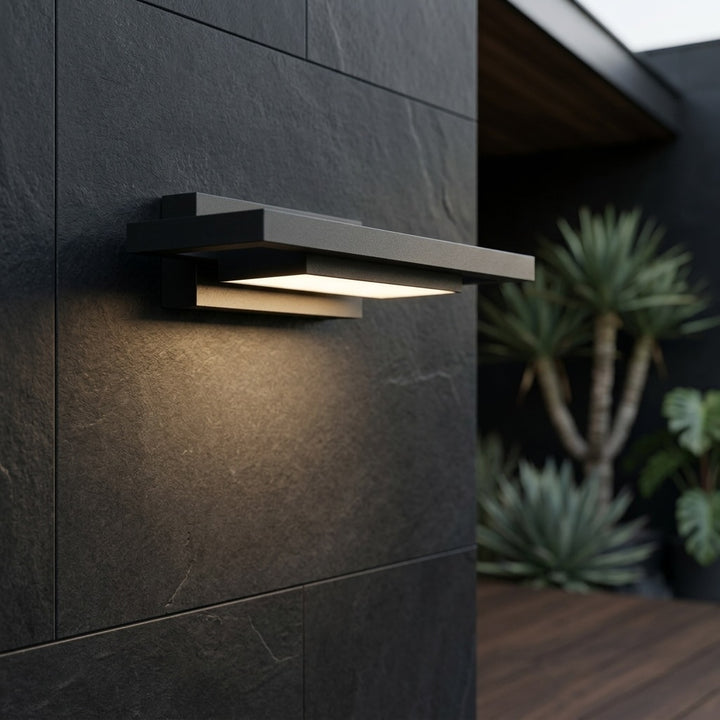 Modern Wall Light Outdoor Fixture Matte Black Aluminum Flush Mount with Warm White LED Illumination