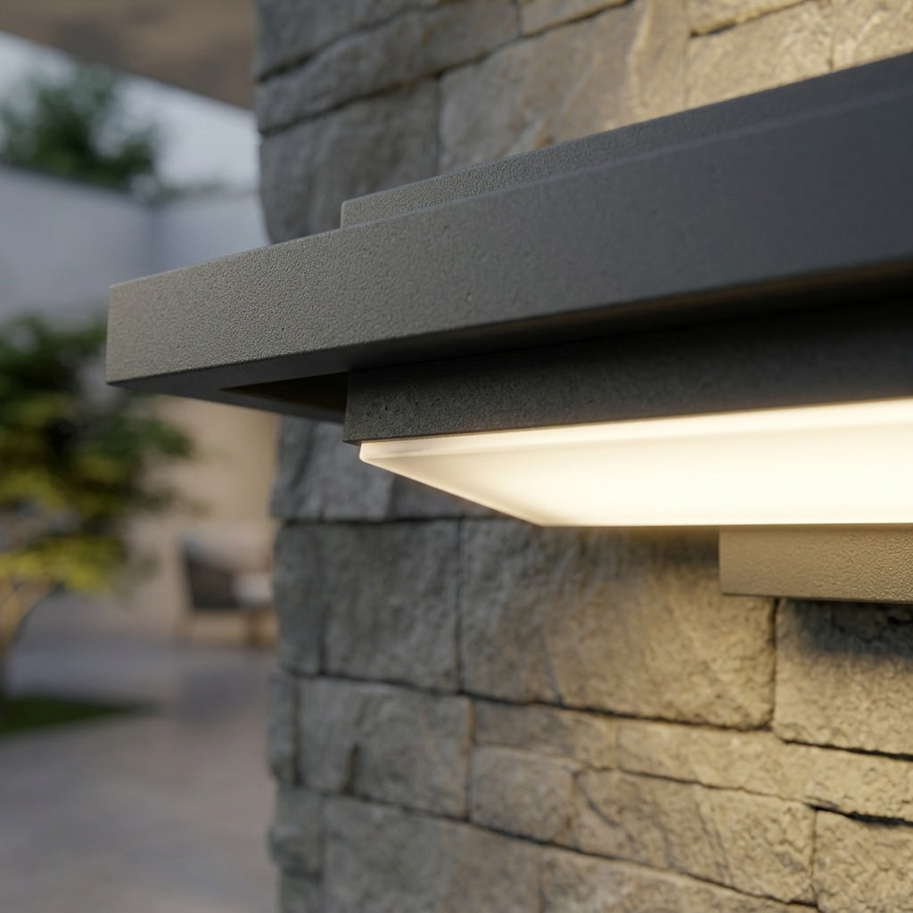 Modern Wall Light Outdoor Fixture Matte Black Aluminum Flush Mount with Warm White LED Illumination