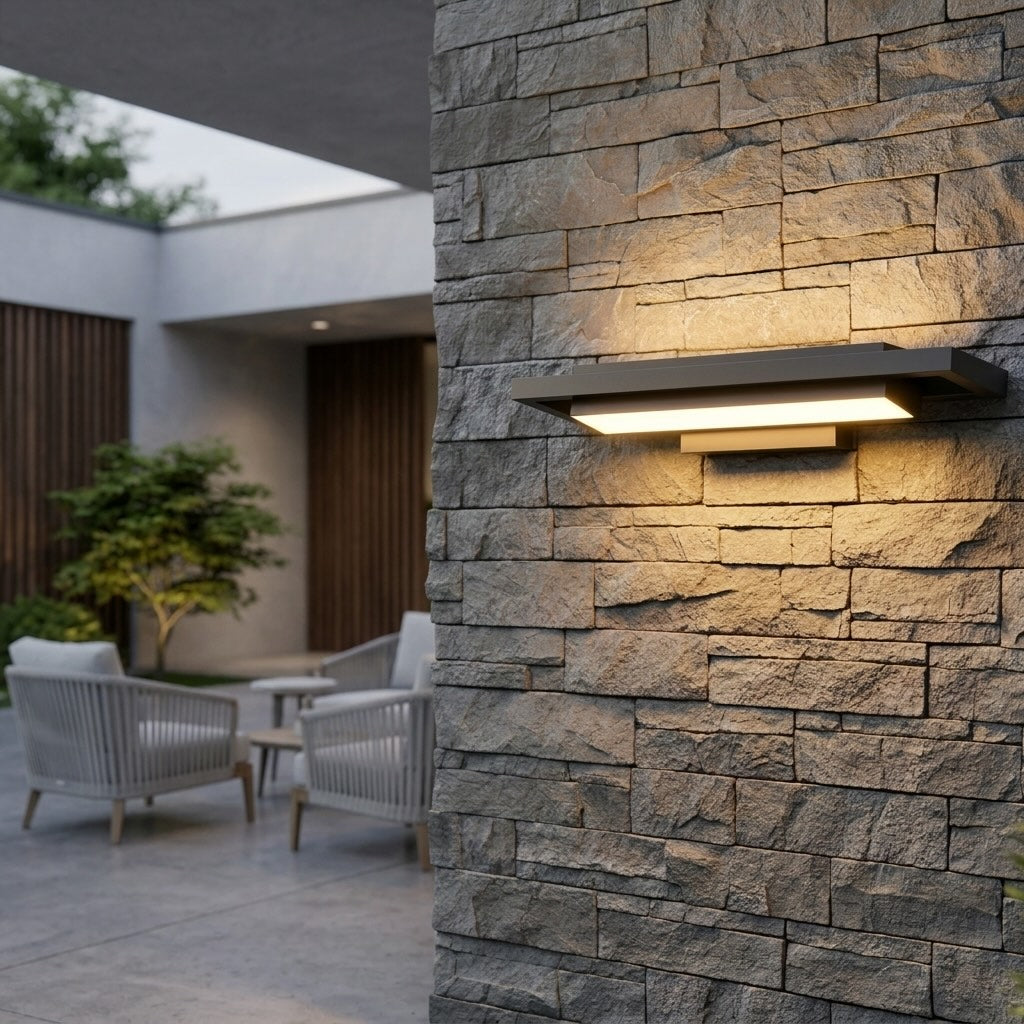 Modern Wall Light Outdoor Fixture Matte Black Aluminum Flush Mount with Warm White LED Illumination