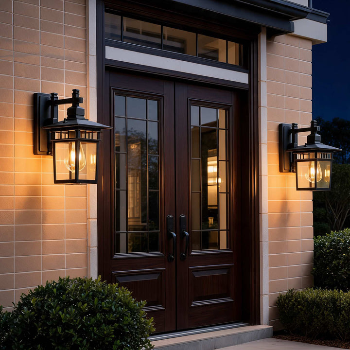 Retro Outdoor Wall Lamp Black Frosted Glass Lantern Sconce Weather-Resistant IP54 LED