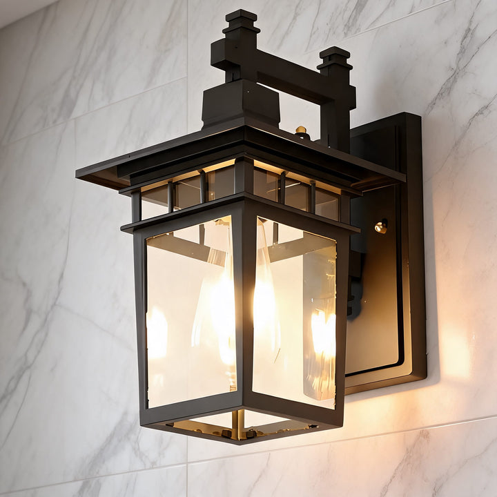 Retro Outdoor Wall Lamp Black Frosted Glass Lantern Sconce Weather-Resistant IP54 LED