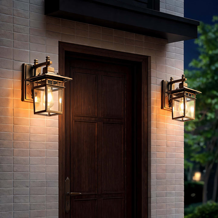 Retro Outdoor Wall Lamp Black Frosted Glass Lantern Sconce Weather-Resistant IP54 LED