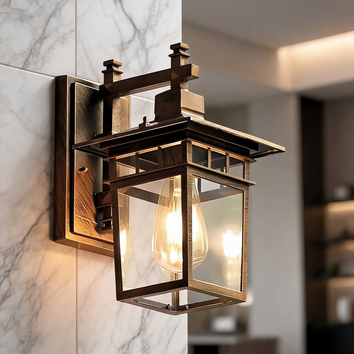Retro Outdoor Wall Lamp Black Frosted Glass Lantern Sconce Weather-Resistant IP54 LED