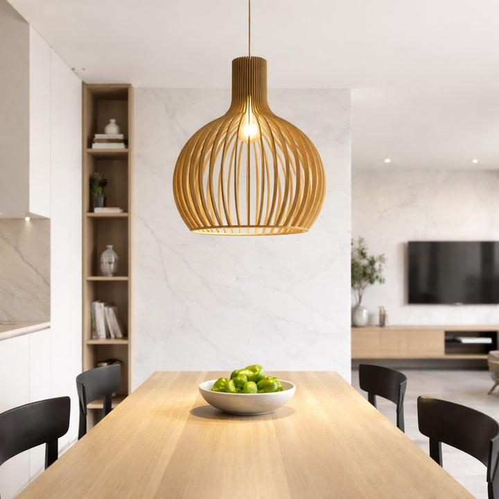 Nordic Pendant Light Adjustable Hanging Wood and Metal Dimmable Fixture for Kitchen Island