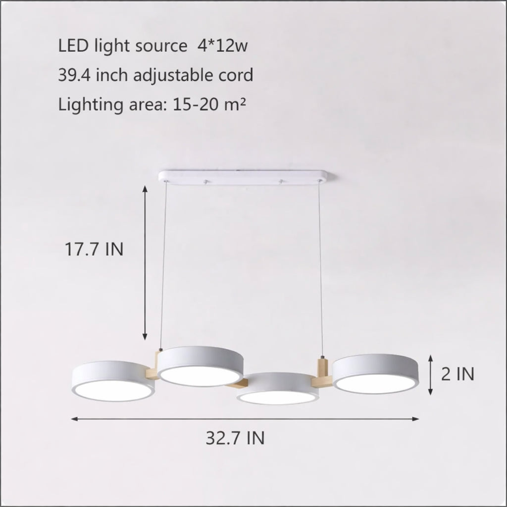 Nordic Modern Pendant Light Fixture Adjustable Hanging LED 3-4 Heads Wooden Design for Kitchen Island