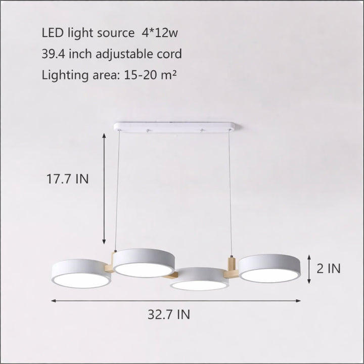 Nordic Modern Pendant Light Fixture Adjustable Hanging LED 3-4 Heads Wooden Design for Kitchen Island