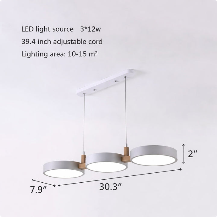 Nordic Modern Pendant Light Fixture Adjustable Hanging LED 3-4 Heads Wooden Design for Kitchen Island