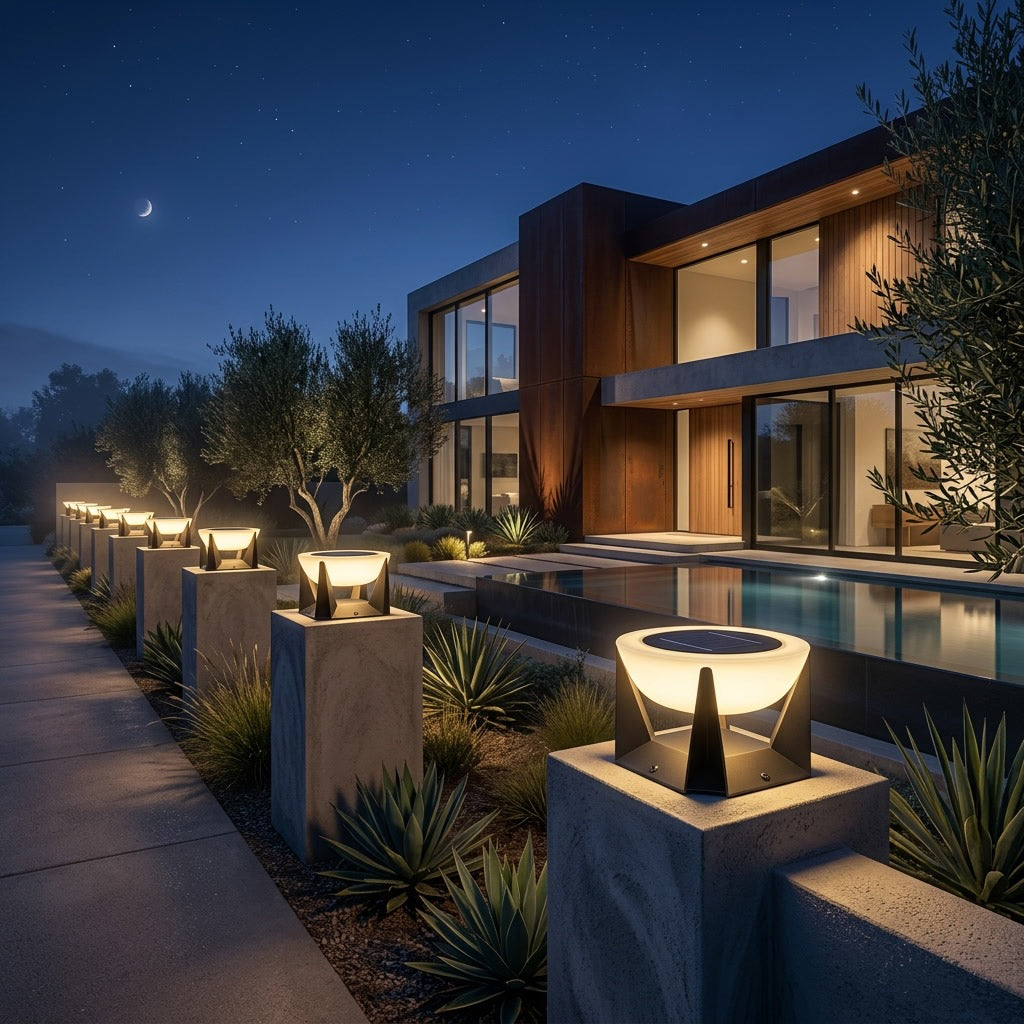 Modern Solar Post Light Outdoor Stainless Steel Acrylic LED Waterproof 3000K Warm White