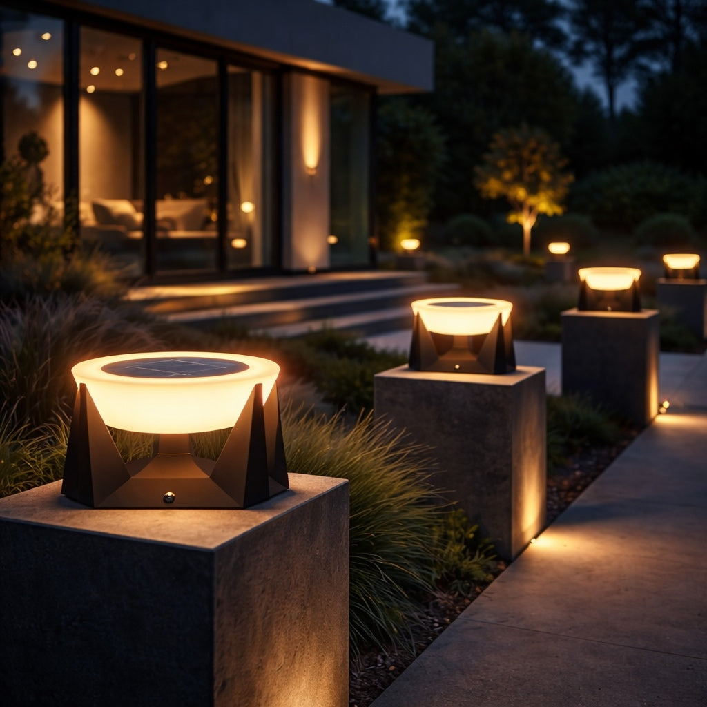 Modern Solar Post Light Outdoor Stainless Steel Acrylic LED Waterproof 3000K Warm White
