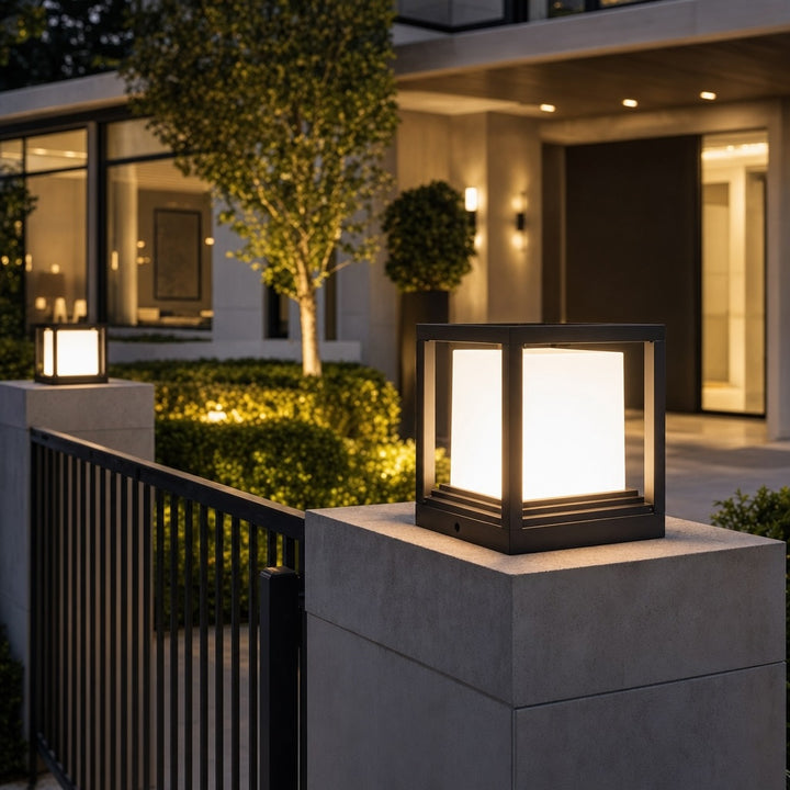 Solar Garden Lights Modern Aluminum Pedestal Fixture Waterproof LED Dual Power Outdoor