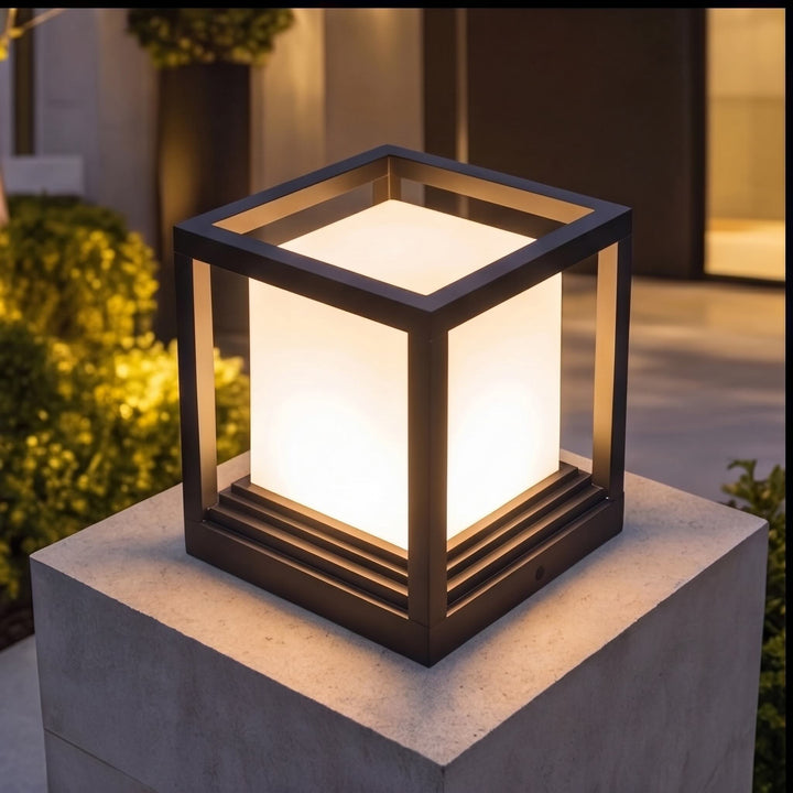 Solar Garden Lights Modern Aluminum Pedestal Fixture Waterproof LED Dual Power Outdoor