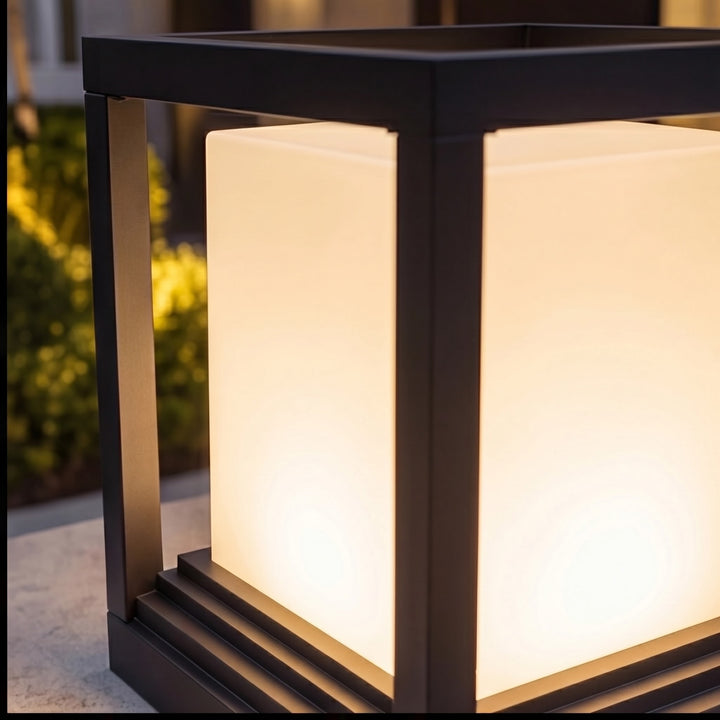 Solar Garden Lights Modern Aluminum Pedestal Fixture Waterproof LED Dual Power Outdoor