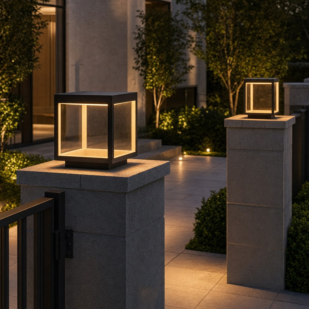 Solar Outdoor Lighting Modern Pillar Light Post Mounted Stainless Steel Acrylic LED 3000K