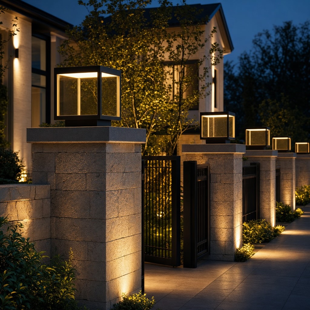 Solar Outdoor Lighting Modern Pillar Light Post Mounted Stainless Steel Acrylic LED 3000K