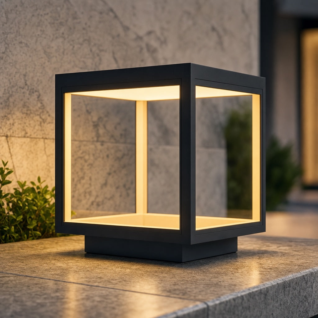 Solar Outdoor Lighting Modern Pillar Light Post Mounted Stainless Steel Acrylic LED 3000K